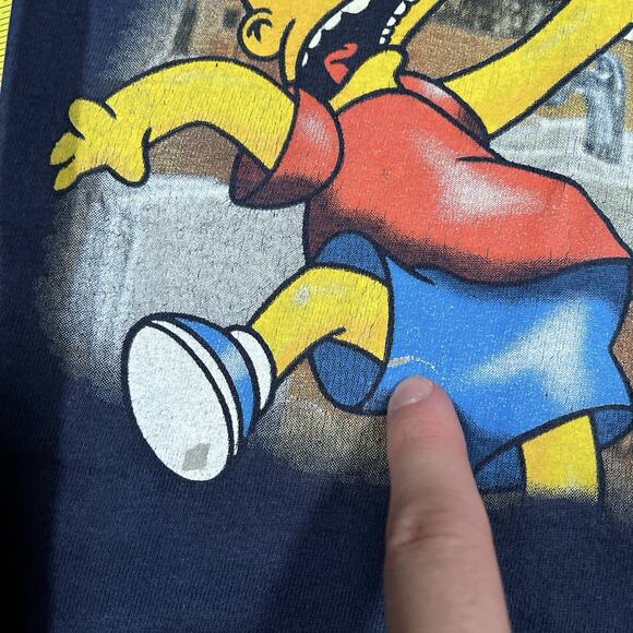Vintage 90s Y2K The Simpsons BART Homer Mirror Medium Blue T-Shirt Fade Distress - Picture 7 of 10